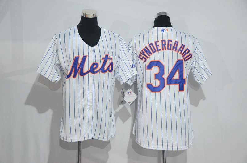 Womens 2017 MLB New York Mets #34 Syndergaard White Jerseys->women mlb jersey->Women Jersey